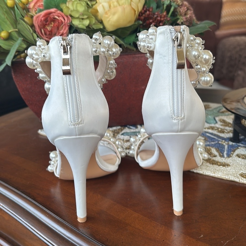 Brand New Faux Pearl Open Toe Ankle Strap Back Zip Stiletto Heel Sandals Wedding - Picture 12 of 16